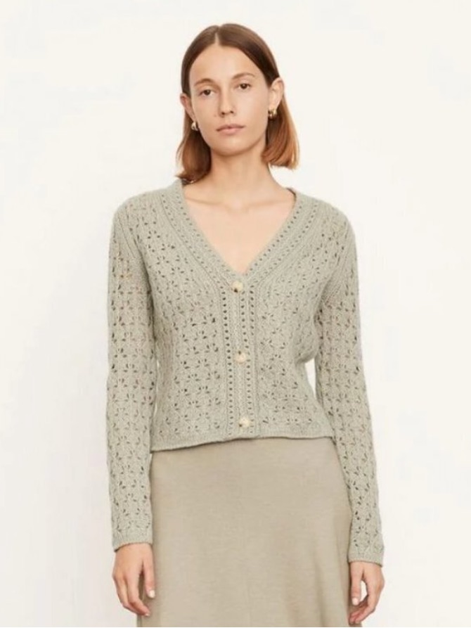 Vince Wool & Cashmere Grey Crochet Cardigan Sz M